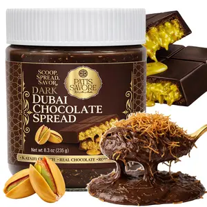 Dark Dubai Chocolate Spread with Pistachio Cream & Crispy Kataifi, Gourmet Middle Eastern Dessert Spread, Rich Dark Chocolate, 8.3oz Jar