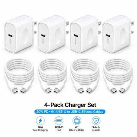 For iPhone 17 Charger Fast Charging, USB C Charger, 4-Pack USB C Fast Wall Charger With 6 ft USB C Cable for iPhone 17/16 15/15 Pro/15 Pro Max/iPad Pro/AirPods Samsung & More