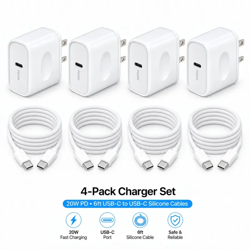 For iPhone 17 Charger Fast Charging, USB C Charger, 4-Pack USB C Fast Wall Charger With 6 ft USB C Cable for iPhone 17/16 15/15 Pro/15 Pro Max/iPad Pro/AirPods Samsung & More