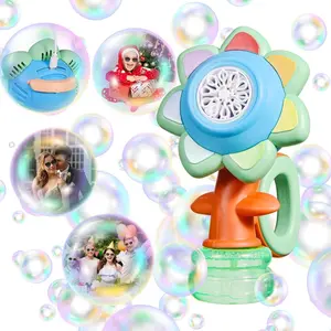 F-BG04 Sunflower Bubble Machine for Kids Automatic Flower Bubble Toy with Colorful Lighting for Toddlers Handheld 20000+Bubbles 3 Modes Fun Swing Dance Bubble Maker Blower Blaster Outdoor Toys Type-C Blue