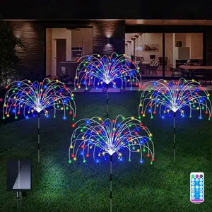 Outdoor Solar Garden Lights,Firework Lights 4 Pack Waterproof Decorative Pathway Lights,120Led Firefly Lights Solar Outdoor Decor for Courtyard Garden Party Yard Decorations Outdoor,Colorful