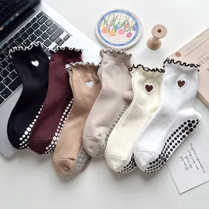 Women's Mid-Calf Yoga  |   Non-Slip for Fitness & Pilates |   Heart Embroidery + Lace Trim Design |   Breathable Sports  |   Works as Both Compression  and Everyday Short  for Women socks solid invisible Big Size