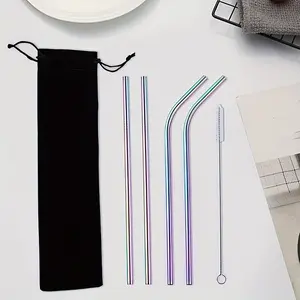5pcs Environment-friendly Straw Set Color Metal Straw Bar Drink Coffee Milk Tea Juice Drinking Equipment