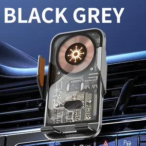 Auto Clamp Car Charger, 15W Wireless Car Charger,  Phone Charging Car Phone Holder for iPhone 16 15 14 13 12 11 Series, Samsung Galaxy S23 Ultra S22 S21 S20, S10 + S9+ Usb Adapter Mount Transparent Black Automatic Adjustable  Clip magnetic phone holder