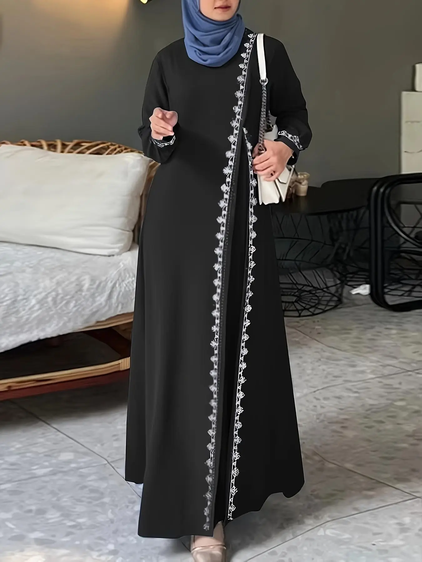 chinese dress ladies Floral Lace High Neck Hijab Wedding Dress Long Sleeves TB1472 -