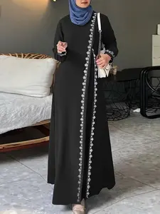 Women's Lace Trim Long Sleeve Dress, Modest Round Neck Muslim Dress, Elegant Islamic Clothing for Women, Maxidresses, Modest Style Dress, Islamic Clothes, Hijabi Cute Dresses, Classy Modest Dresses, Modesty Muslim Clothing