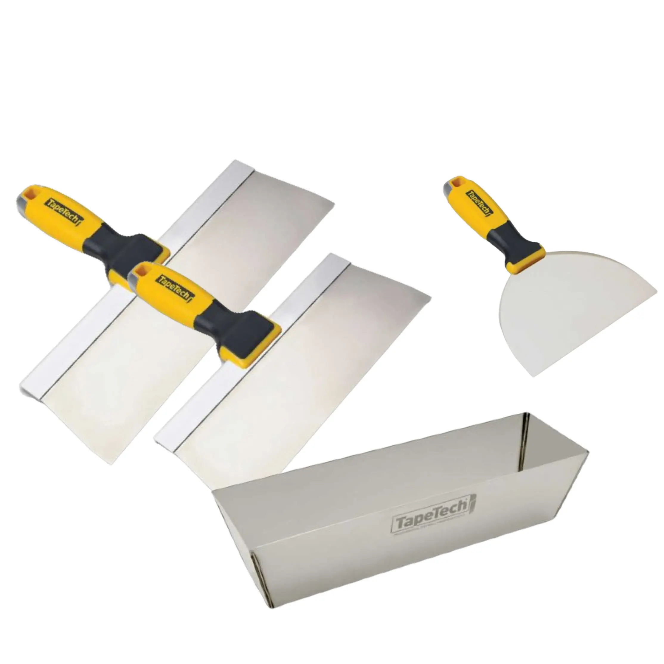 Stainless Steel Taping Knives set with Mud Pan Tapetech Stainless Steel Taping Knives set with Mud Pan Tapetech