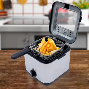 Tabletop 2.64QT Stainless Steel Electric Deep Fryer, 1000W Fast Frying Appliance with Viewing Lid, Detachable Basket, 176-374°F Adjustable Temperature, 3-Layer Insulation for Home Kitchen