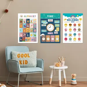 Boho Kids Educational Posters For Toddlers 16 Piece Set - Alphabet, Numbers, Shapes, Alphabet Poster For Toddlers 1-3, Teacher Posters For Classroom, Elementary Pre K Learning Posters