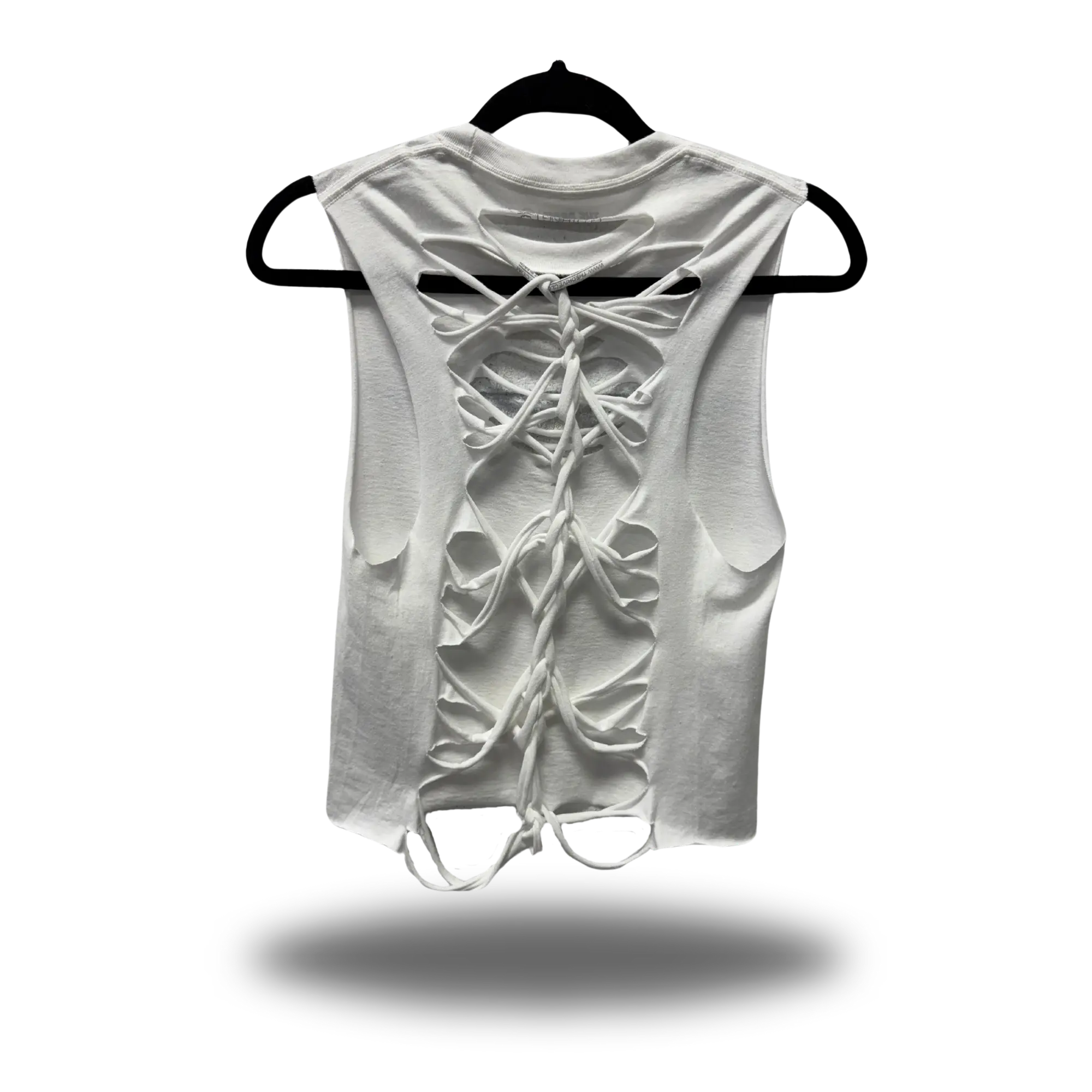 ROAD RASH DIAMOND CUT BRAIDED SPINE WHITE CROP TANK