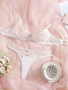 Elegant Embroidered Lace Lingerie Set, Underwear Sets, Transparent Mesh Fabric bra and panty sets,  Perfect for Romantic Nights Gift, Comfortable Sleepwear Sexy Dessous  for Ladies