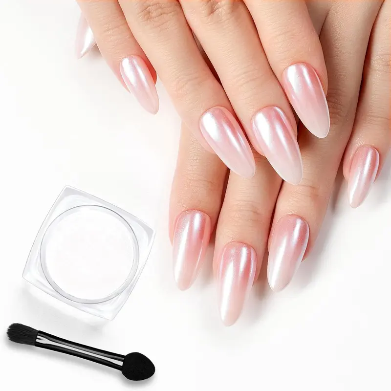 Beetles White Chrome Gel Nail Powder - 1g Glazed Silver/Aurora Opal, 35 Micron Salon Pigment, Pearl Mirror Holographic Glitter, Easy-to-Apply Pigment for DIY Nail Art, 1 Jar At-Home Manicure Accessory