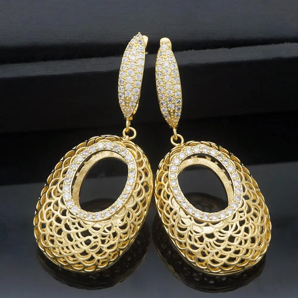 Gold Aesthetic Drop Earrings, African Style Statement Jewelry for Women's Wedding & Bridal Party