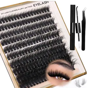KEYYOU DIY Cluster Lashes Kit - Volume Waterproof Long-Lasting Lash Extension D Curl 8-18MIX Eyelash Extensions with Lash Bond and Seal Eyelashes Extensions Makeup Cosmetic magnetic lashes Volumized Natural