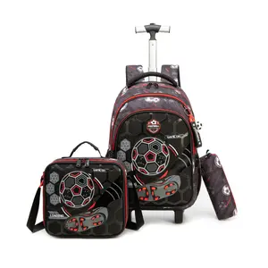 Rolling Backpack for Boys School Backpack with Wheels Kids Roller Backpacks with Lunch Box Pencil Case for Elementary Back to School Supplies Soccer Design