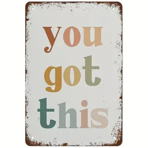 Vintage Tin Wall Sign Featuring Inspirational You Got This Message with Boho Rainbow Design and Rustic Classroom Decor Element