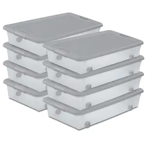 Sterilite 56 Qt Wheeled Under Bed Storage Container, Plastic Bin, Silver, 8 Pack
