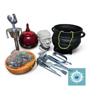 Set Mano de Orula Full Combo, Ifa Ikofá de Orula Santeria Religious with Oggún Iron Cauldron Decor Ornaments