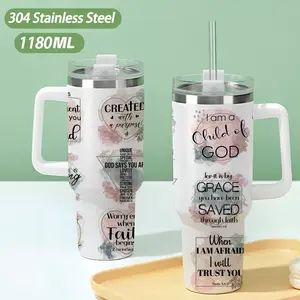 40oz large capacity car watter bottles with lid and handle, 304 stainless steel insulated tumbler with Bible verse inspirational pattern, suitable for car, office, travel and birthday gifts