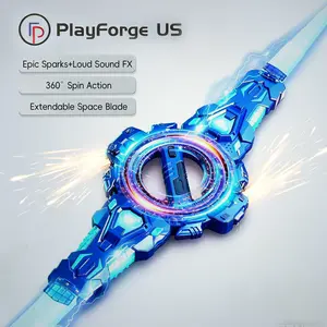 Dual-Blade Spark Sword Toy with Multi-Color LEDs, Sound Effects, Spinning Action, Type-C Rechargeable, Retractable Light-Up Sword for Kids