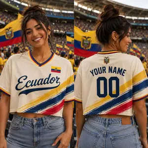 Custom Ecuador Soccer Jersey Crop Top, Personalized Name Number Football Shirt, Ecuador Flag Graphic Tee, Cute Game Day Sports Soccer Gift