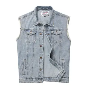 Men's Denim Vest Sleeveless Jean Jacket Ripped Stretchy Distressed Vest for Men Outerwear