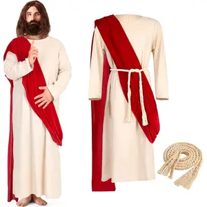 Haull Jesus Biblical Costume Adult Men Robe Costume Includes Scarf Waist Rope