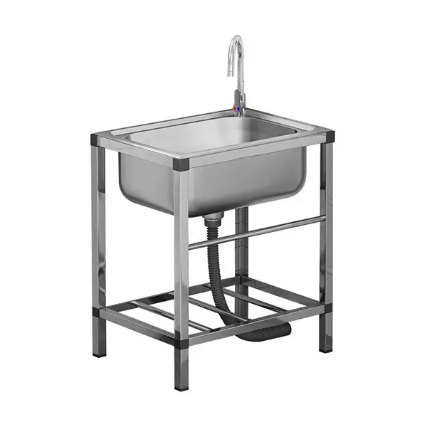 Stainless Steel Freestanding Utility Sink,outdoor Freestanding Single Bowl Sink,Hot and cold faucet