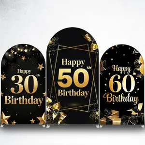 Happy Birthday Gold Frame Arch Backdrop Cover for Anniversary Decor