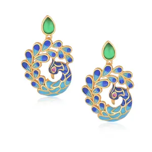 Retro Enamel Colored Cloisonne Peacock Earring, Gold Plated Sterling Silver Hypoallergenic Earrings For Women, Jewelry Gifts for Mother's Day