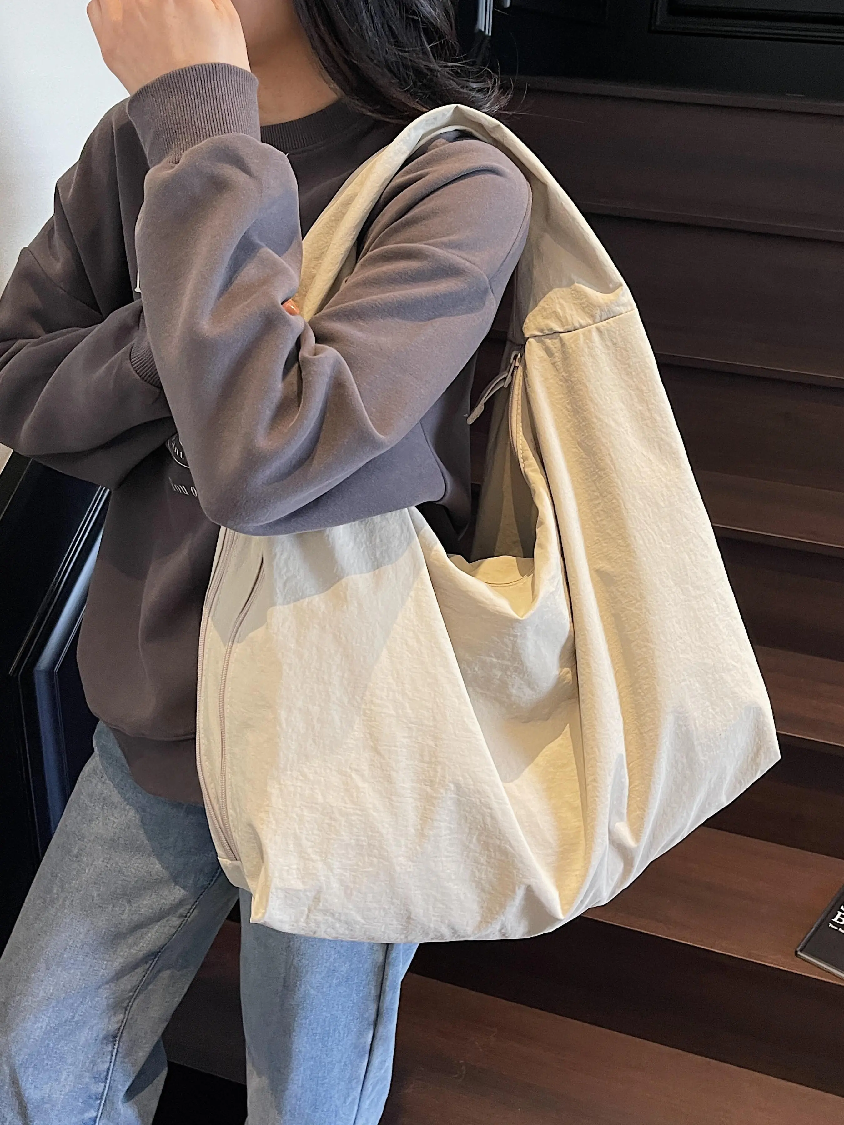 Women's Solid Color Large Capacity Shoulder Bag, Fashionable Minimalist Shoulder Bag for Work & Daily Used, Casual Trendy Versatile High-quality Daily Commuting Bag, Commuter Crossbody Bag, Casual Crossbody Bags
