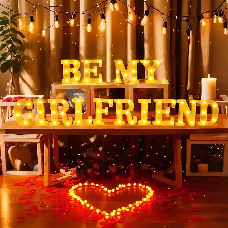 Lopixa™ Be My Girlfriend Light Up Letters Proposing Decorations Set Includes 14 LED Light Letters and 1000 Rose Petals Valentine's Day Ornaments