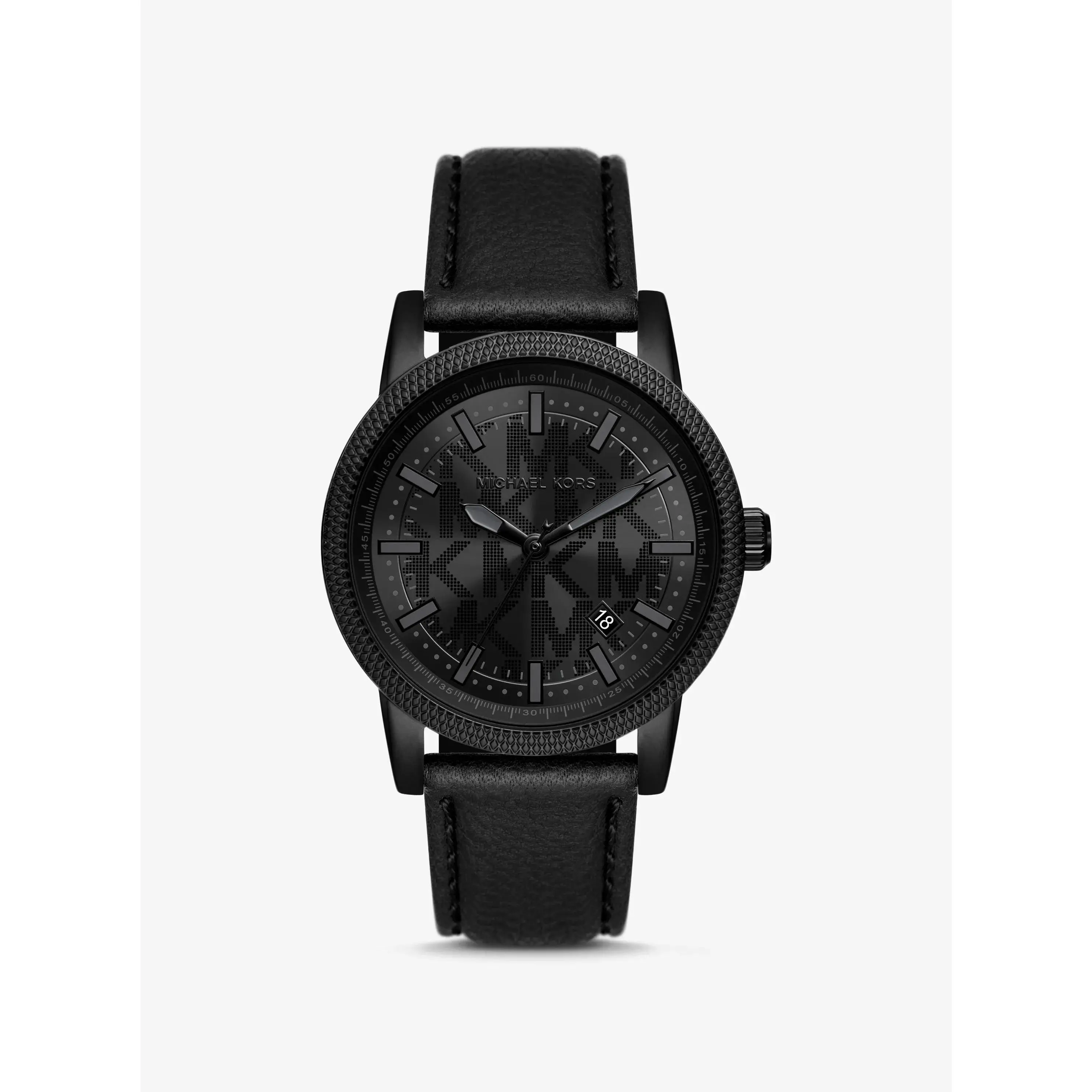 Oversized Hutton Black-Tone and Leather Watch