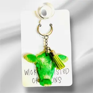 Handmade Green Swirl Moo Moo Mood Collectible Keychain - Custom Colors, Glitter Options, Charming Accessory for Entertainment Enthusiasts, Custom Colors And Glitter Options
