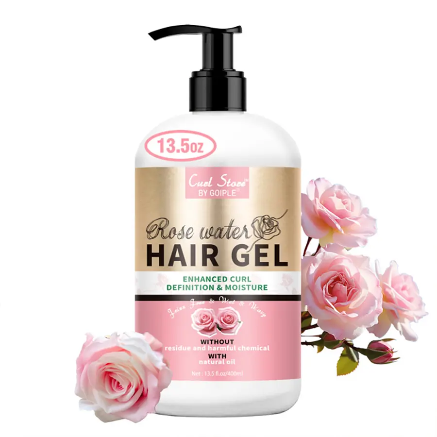 Rose Water Hair Gel - Strong Hold Styling Cream for Curly, Coily, Curl Defining with Rose Extract, Moisture Hydrating Natural Moisturizer