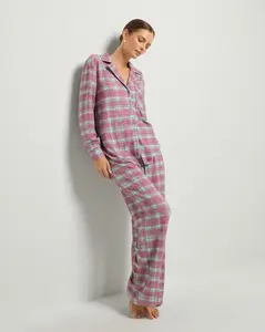 Cat Nap Pajama Shirt Nightwear Plaid