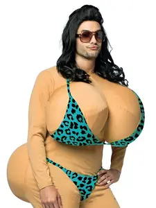 Rasta Imposta Big Bikini Babe Costume Adult One Size with Leopard Print, Long-Sleeved Top & Bikini, Suitable for Halloween and Men's Clothing Jumpsuit Menswear