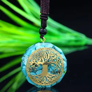 Tree Of Life Orgonite Pendant Necklace Natural Turquoise Crystal Healing Pendant necklace
