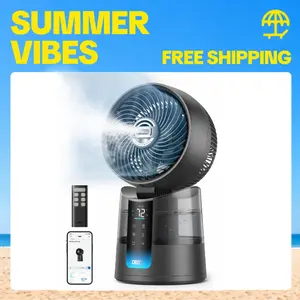 Summervibes DREO TurboCool Misting Fan 516S, 150°+30° Omni-Directional Oscillating Smart Desk Fan, Evaporative Air Cooler, 26 ft/s, Ultrafine Mist, 20dB Quiet, 6 Speeds & 2 Modes, Remote & App Control, RGB Lighting, Grey
