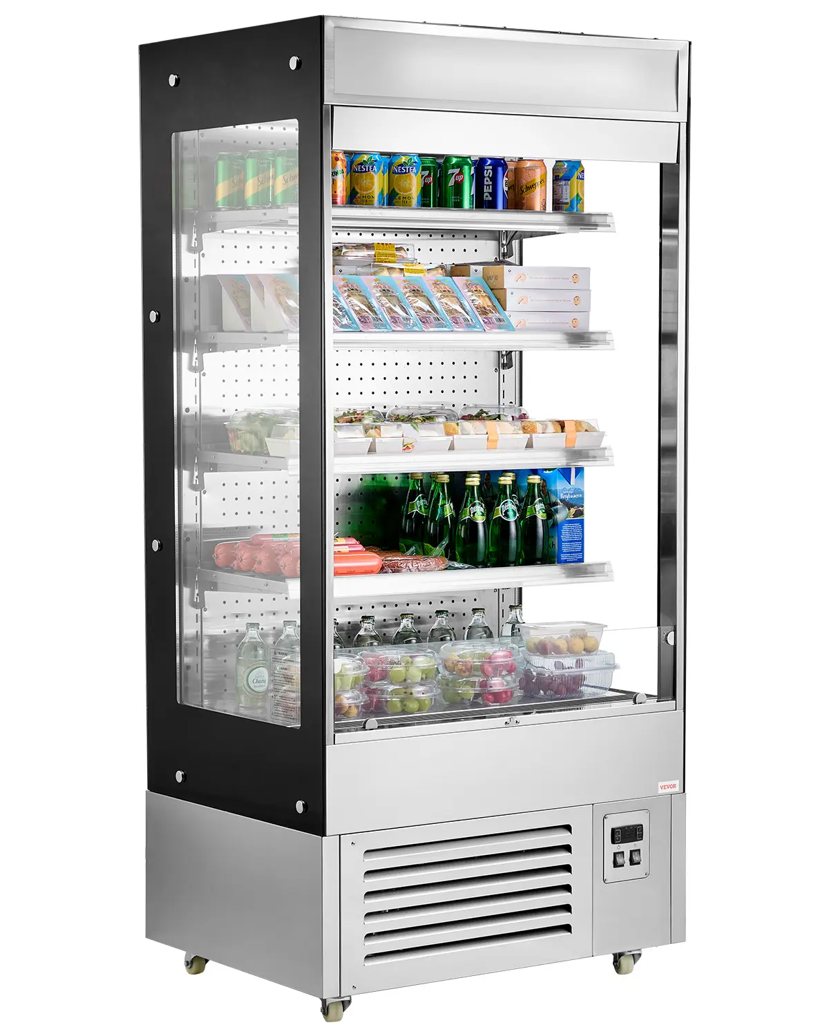 【Summerfinds】VEVOR Open Air Merchandiser, 4-Tier Shelving Commercial Refrigerator, Grab and Go Display Cooler Refrigerator with Air Curtain, LED Advertising Light, Fits for Restaurants, Stores, Office, 18.4cu.ft.
