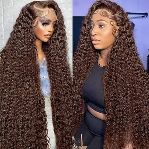 [NEW In]Bling Hair Brazilian Chocolate Brown Deep Wave Lace Front Wigs Human Hair 13X6 Lace Front Wigs Human Hair Pre Plucked HD Transparent Lace Frontal Wigs for Women