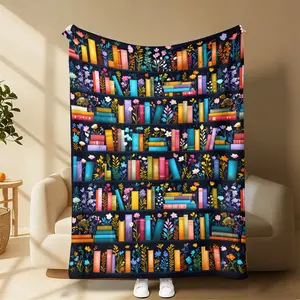 Vintage Bookshelf Library Throw Blanket, Cottagecore Book Wildlowers Blanket Gift For Book Lover Library Gift Floral Bookish Gift For Reader Blanket All-Season Home Bedroom Bed Sofa Picnic Cover Family Friends and Chridren Perfect Gift Christmas Present s