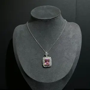 Elegant Square Cut Pendant Necklace with Pink/ Green Cubic Zirconia for Women Daily Wear Birthday Wedding Jewelry Gift Thanksgiving gift black friday Christmas Xmas gift Cute Accesory Neckline