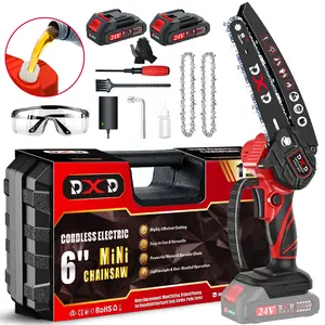 DXD Cordless Chainsaw 4 Inch & 6 Inch, Built-in Oiler, Dual Batteries, Enhanced Safety Features, High-Performance for Wood Cutting and Tree Pruning