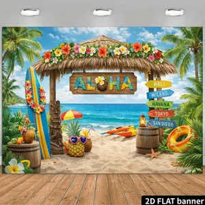 Hawaiian Aloha Beach Backdrop Tropical Luau Backdrop Palm Trees Background Cloth Island Tapestry Wall Hanging Photography Background Polyester Fiber Wedding Birthday Party Event Decor Studio Prop Vacation Wall Scene