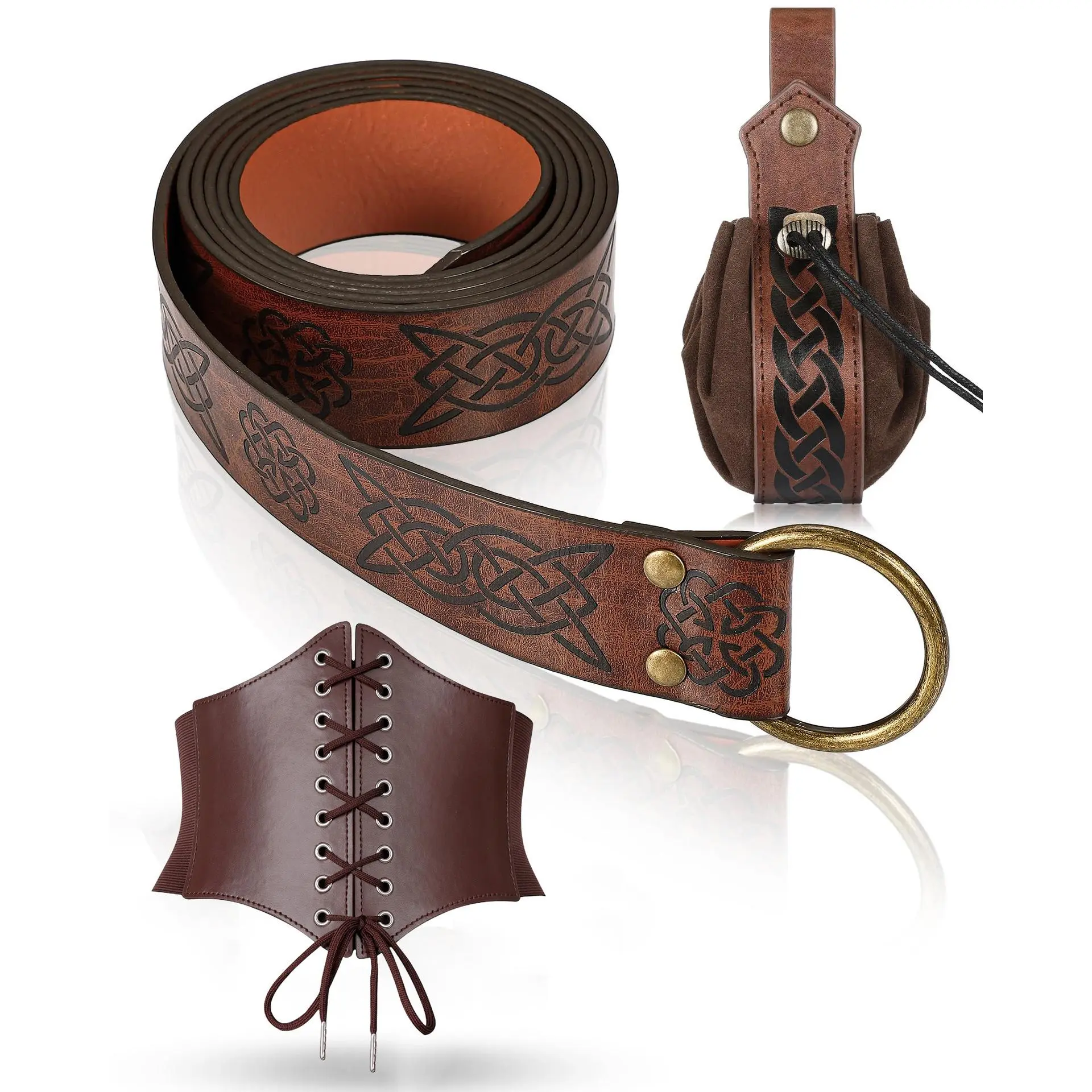 Brown 3 piece set (printed waistband+emb