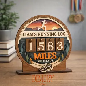 Personalized Running Miles Tracker Sign, Running Log, Marathon Training Runner Gift, Miles Run This Year Counter, Yearly Mileage, Fitness Decor