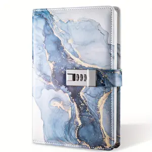 A5 Watercolor Pattern Notebook with Lock, 1 Count Creative Password Notebook, Stationery Supplies for Home School Office, Portable Notebook