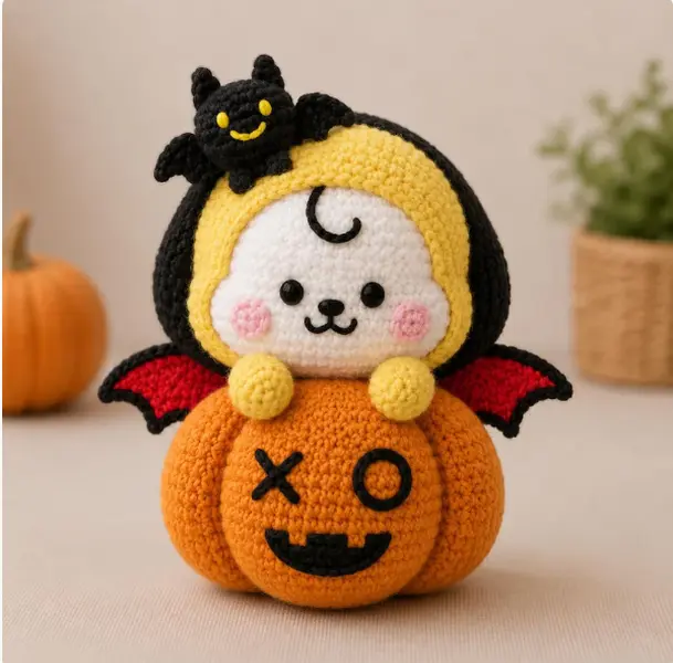 Handmade Crochet BT21 Halloween Pumpkin Bat Plushie