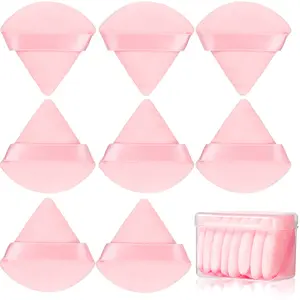8 Pcs Cotton Powder Puff Face,JASSINS Triangle super soft for Both dry and wet Makeup Setting/Concealer/Loose and Body Powder/Foundation/Blush Makeup Sponge Set (Pink) springtok